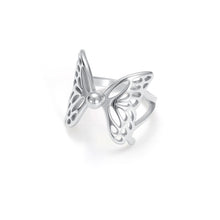 Load image into Gallery viewer, sculptural modern butterfly ring with openwork wings silver