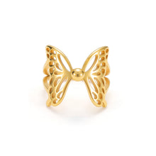 Load image into Gallery viewer, Gold sculptural modern butterfly ring with openwork wings