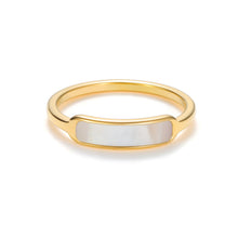 Load image into Gallery viewer, Minimalist gold mother of pearl bar ring with natural shell inlay and slim polished band.