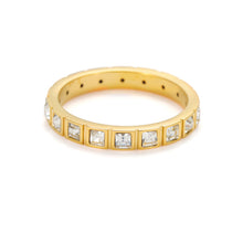 Load image into Gallery viewer, Gold square CZ eternity band ring with geometric design, minimalist gold band with continuous cubic zirconia stones