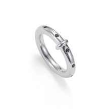 Load image into Gallery viewer, Silver band ring with black cubic zirconia stones, designed with a sleek rounded profile and subtle CZ accents for a modern, minimalist style.