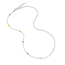 Load image into Gallery viewer, Silver mixed chain necklace featuring a sleek snake chain, polished ball chain, and colorful enamel beads in a modern minimalist design.