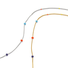 Load image into Gallery viewer, Comparison of gold and silver Color Pop Beaded Snake Chain Necklaces featuring colorful enamel beads, mixed chain textures, and a minimalist layered design.