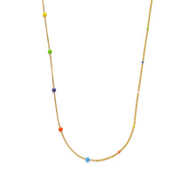 Load image into Gallery viewer, Close-up of the gold Color Pop Beaded Snake Chain Necklace showcasing vibrant enamel beads on a sleek snake chain with polished ball chain details.