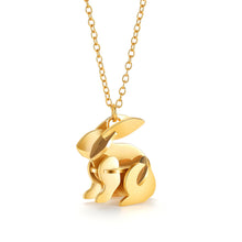 Load image into Gallery viewer, origami 3D gold rabbit bunny pendant chain minimalist dainty necklace