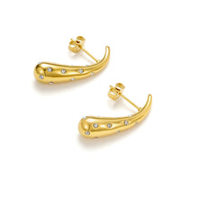Load image into Gallery viewer, Luxury gold teardrop earrings with sparkling clear cubic zirconia stones and secure post-back closures.