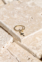 Load image into Gallery viewer, Gold Crossed Engrave CZ Ring