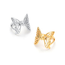Load image into Gallery viewer, sculptural modern butterfly ring with openwork wings gold and silver

