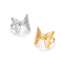 Load image into Gallery viewer, gold and silver sculptural modern butterfly ring with openwork wings 

