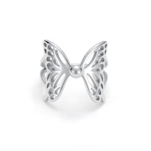 Load image into Gallery viewer, silver sculptural modern butterfly ring with openwork wings 
