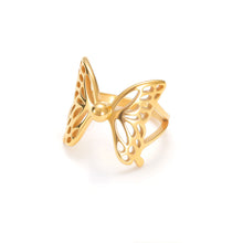 Load image into Gallery viewer, sculptural modern butterfly ring with openwork wings gold
