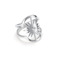 Load image into Gallery viewer, Celestial Sunburst Sculptural Sun Ring Silver 
