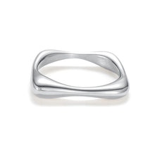 Load image into Gallery viewer, Modern minimalist silver sculptural wave band ring featuring fluid organic curves and abstract asymmetrical silhouette.
