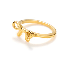 Load image into Gallery viewer, Minimalist gold bow ring with delicate ribbon knot design and polished band.
