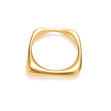 Load image into Gallery viewer, Modern minimalist gold sculptural wave band ring with fluid organic curves and asymmetrical contour design.
