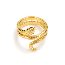 Load image into Gallery viewer, Modern snake wrap statement ring in gold with sculptural serpent coil
