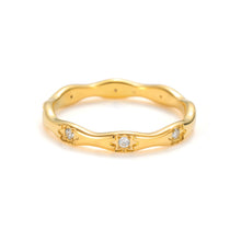 Load image into Gallery viewer, Wavy gold band ring with star-shaped CZ accents, dainty minimalist gold ring with subtle sparkle
