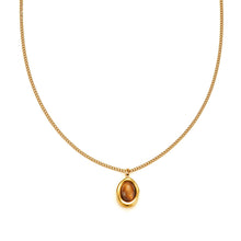 Load image into Gallery viewer, Oval Tiger Eye stone minimalist Pendant Dainty Chain Gold Necklace
