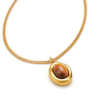 Load image into Gallery viewer, Oval Tiger Eye stone minimalist Pendant Dainty Chain Gold Necklace
