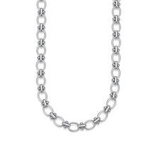 Load image into Gallery viewer, Silver orbit link chain necklace featuring geometric oval links with polished bead accents in a modern minimalist design.

