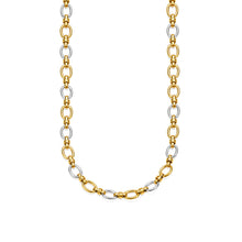 Load image into Gallery viewer, Two-tone oval link chain necklace featuring alternating gold and silver links with a modern minimalist design, perfect for layering or everyday wear.
