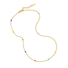 Load image into Gallery viewer, Gold mixed chain necklace with colorful enamel bead accents, combining a smooth snake chain and delicate ball chain for a playful contemporary look.

