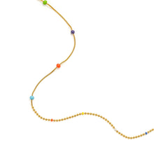 Load image into Gallery viewer, Close-up of the gold necklace featuring bright enamel beads, mixed chain construction, and a sleek minimalist design perfect for layering.
