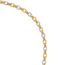 Load image into Gallery viewer, Close-up of a two-tone oval link chain necklace showcasing polished gold and silver alternating links with a sleek modern finish.
