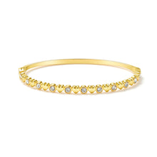 Load image into Gallery viewer, Heart Cubic Zirconia Hinged Bangle Bracelet featuring alternating heart links and sparkling cubic zirconia accents, perfect for stacking or everyday wear.
