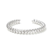 Load image into Gallery viewer, Silver Twisted Ribbon Open Cuff Bracelet showcasing a modern spiral ribbon design with a clean, minimalist aesthetic for everyday wear.

