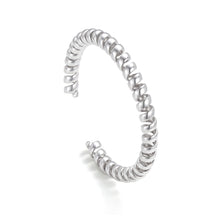 Load image into Gallery viewer, Silver Twisted Ribbon Open Cuff Bracelet with a sculptural spiral coil design and sleek polished finish for a minimalist modern style.
