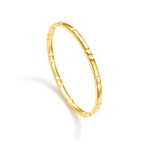 Load image into Gallery viewer, Gold Modern Minimalist Tile Link Hinged Bangle Bracelet with linear tile-inspired bar links, elegant contour styling, and a timeless polished finish.
