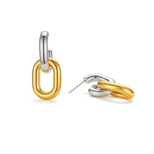 Load image into Gallery viewer, Modern two-tone oval link drop earrings with interlocking gold and silver oval shapes, creating an elegant geometric statement for everyday wear.
