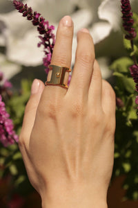 Gold H Geometric Ring