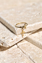 Load image into Gallery viewer, Gold Crossed Engrave CZ Ring
