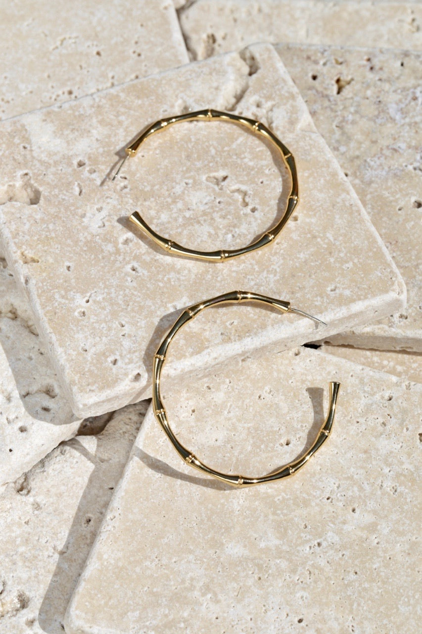 Gold Dainty Bamboo Hoop Earrings